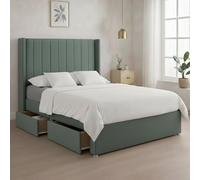 Luxury Teal Plush Milan Double Bed Frame With Mattress 54 Inches Wingback Headboard 2 Storage Drawers