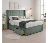 Luxury Teal Plush Milan Single Bed Frame With Mattress 54 Inches Wingback Headboard 2 Footend Storage Drawers