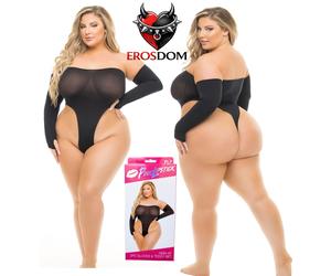 Luxury Teddy Body & Gloves Lingerie Plus Size XL 2XL 3XL Black
