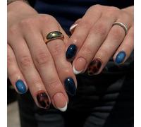 Luxury Textured False Nail Set 24 Blue Tortoise Shell Pattern Elegant Party French Ombre False Nail Set