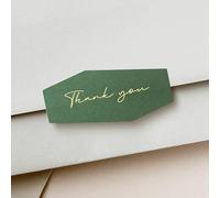 Luxury Thank You Stickers (20pcs) - Matte Paper, Gold Foil Script, Modern Unique Hexagon Shape | Premium Korean-Made Seals for Wedding Favors, Gifts, & Business | Green