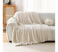 Luxury Thick Plush Double Side Ruched Faux Rabbit Fur Throw Blanket Ultra-Plush Cozy Soft Decorative Blanket Use for Couch Bed Travel(Double Ruched Beige,50"*60")