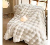 Luxury Thick Plush Faux Rabbit Fur Throw Blanket Ultra-Plush Cozy Soft Decorative Blanket Use for Couch Bed Travel(Beige,50"*60")