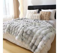 Luxury Thick Plush Tie Dye Faux Rabbit Fur Throw Blanket Ultra-Plush Cozy Soft Decorative Blanket Use for Couch Bed Travel(Tie Dye Grey,50"*60")