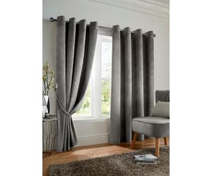 Luxury Thick Velvet Lined Eyelet Ring Top Plain Thermal Blackout Curtains Pair