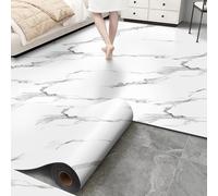 Luxury Thicken Matte Grey White Marble Peel and Stick Floor Tiles Self-Adhesive Vinyl Flooring Roll-DIY Easy for Wall and Floor,Hard Surface/Waterproof/Anti Slip (Not Real Marble, 17.72 "W x 393.7" L)