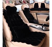 Luxury Thickened Plush Car Seat Cushion Set, Faux Rabbit Fur Fluffy Car Seat Covers, Winter Universal Non-Slip Front and Back Seat Covers for Cars Home Office (Black,11pcs)