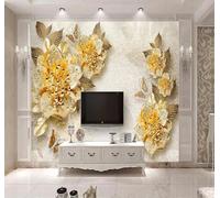Luxury Three Dimensional Gold Flowers Butterflies 3D Wallpaper Easy Install Feature Office Living Room Sofa Bedroom TV Background Wall Decoration-150cm×105cm