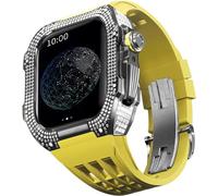 Luxury Titanium Metal Watch Case+Fluoride Rubber Watch Band Modification Kit,For Series 8 7 6 4 SE 5 44mm 45mm Metal Case Rubber Strap Replacement