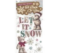 Luxury ‘To Both of You’ Christmas Card - Let It Snow Teddy Bears Design, Large Glitter & Foil Finish, 24 x 13 cm Greetings Card for Couple/Parents/Friends - Quality Envelope Included