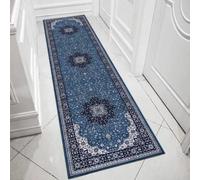 Luxury Traditional Area Rugs Large Oriental Design Carpets for Living Room Bedroom Hallway Runner Floor Mat (80 x 300 cm, Blue)