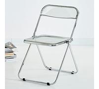 Luxury Transparent Acrylic Folding Chair - Modern Stackable Crystal Seat - Gray Chrome Frame Accent Chair for Living Room Dining Office - Stylish & Space-Saving Design