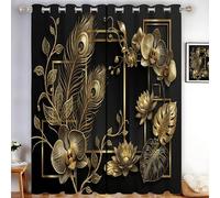 Luxury Tropical Flowers Blackout Curtains for Bedroom Thermal Insulated Peacock Feathers Orchids Curtains & Drapes Eyelet Curtain with Black Liner for Darkening Privacy Protection 2 Panels, 90"x90"