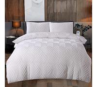 Luxury Tufted Velvet 3 Piece Duvet Cover Set Comforter/Quilt Cover Bedding Set With House wife Pillow case Chelsea Double King Superking (White, Double)