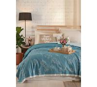 Luxury Turkish Cotton Piqué Blanket, Double Size 200x230cm, OEKO-TEX Certified, Breathable Midweight Throw with Elegant Textured Design for Bed Cover (blue)