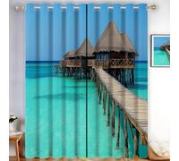 Luxury Turquoise Blackout Curtains for Bedroom Thermal Insulated Room Darkening Drapes Noise Reducing 2 Panels 66" x 90" | Victoria Beach Style