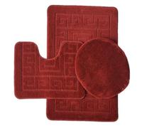 Luxury Ultra Plush 3 Pcs Greek Style Bath Mat Set, Premium Anti Slip Extra Absorbent Polypropylene 1 Bath Mat, 1 Lid Cover, 1 Contour Mat Toilet Rug Bathroom Accessories Décor, Maroon