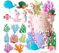 Luxury Under the Sea Ocean Animals Birthday Cake Decorations Sea Ocean Party Favor Supplies for Sea Ocean Theme Baby Shower Birthday Party