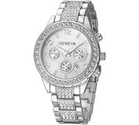 Luxury Unisex Crystal Diamond Watches Quartz Digital Calendar Rose Gold Silver Stainless Steel Watch, Silver, 40 mm, Luxury