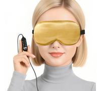 Luxury USB Heated Eye Mask for Sleeping - 4-Temperature Electric Warming Silk Sleep Mask, Smart Timer, Machine Washable & Travel-Friendly for Relaxation (Yellow)