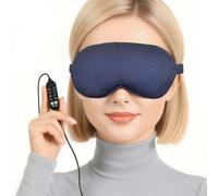 Luxury USB Heated Eye Mask for Sleeping - 4-Temperature Electric Warming Silk Sleep Mask, Smart Timer, Machine Washable & Travel-Friendly for Relaxation (Navy Blue)