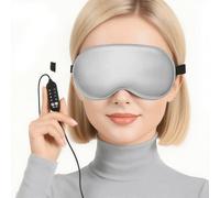 Luxury USB Heated Eye Mask for Sleeping - 4-Temperature Electric Warming Silk Sleep Mask, Smart Timer, Machine Washable & Travel-Friendly for Relaxation (Light Grey)