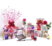 Luxury Valentine’s Day Beauty Pamper Hamper for Her with Makeup, Perfume, Candle, Red Rose & Crystal Ring. Lovers Day Gift
