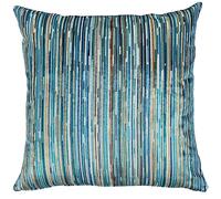 Luxury Velour Stripe Extra-Large Cushion Cover in Teal Blue. Supersoft Luxurious Velvet Chenille Geometric Abstract Striped Design. 23x23" XL Square Cover Only