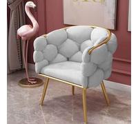 Luxury Velvet Accent Chair with Gold Legs - Fluffy Upholstered Armchair for Bedroom Living Room Cafe and Vanity - Modern Design in Light Gray