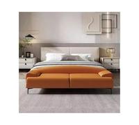 Luxury Velvet Bed Bench with Backrest - High-End Bedroom Foot Stool for Cloakroom & Clothing Storage - Stylish Orange Bedside Sofa for Modern Decor