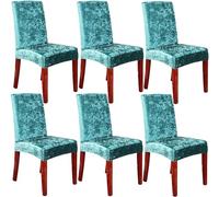 Luxury Velvet Chair Covers Set - 6PCS Soft Crushed Velvet Stretch Slipcovers for Dining Room Kitchen High Back Chair Protectors Ideal for Home & Hotel Banquets (Green)