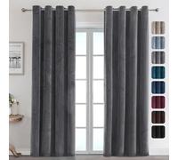Luxury Velvet Curtains 2 Panels 79x69 inch Grey Thermal Insulated Light Blocking Grommet Drapes for Bedroom and Living Room Privacy