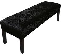 Luxury Velvet Dining Bench Cover Stretch Upholstered Bench Slipcover Washable Dining Chair Covers Living Room Bedroom Furniture Protectors With Elastic Bottom (Color : Black, Size : L)