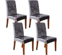 Luxury Velvet Dining Chair Covers - 4PCS Soft Stretch Slipcovers for High Back Chairs Crushed Velvet Seat Protectors Ideal for Home Kitchen & Banquets (Grey)
