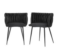 Luxury Velvet Dining Chairs Set of 2 - Elegant Handwoven Design Stylish Black Metal Legs for Dining Room Living Room Bedroom Decor