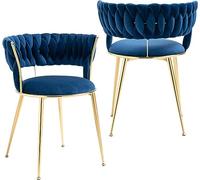 Luxury Velvet Dining Chairs Set of 2 with Black Metal Legs, Elegant Handwoven Design for Dining Living Bedroom