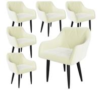 Luxury Velvet Dining Chairs Set of 6 Modern Upholstered Kitchen Chairs with Armrests and Metal Legs Large Size in Beige for Elegant Dining Room Decor