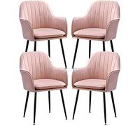 Luxury Velvet Dining Chairs with Armrests and Backrest Set of 4 Modern Kitchen for Room Living Sturdy Metal Feet Green (Pink)
