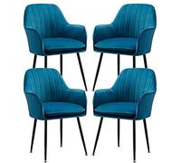Luxury Velvet Dining Chairs with Armrests and Backrest Set of 4 Modern Kitchen for Room Living Sturdy Metal Feet Green (Blue)