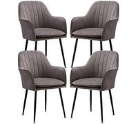 Luxury Velvet Dining Chairs with Armrests and Backrest Set of 4 Modern Kitchen for Room Living Sturdy Metal Feet Green (Grey)