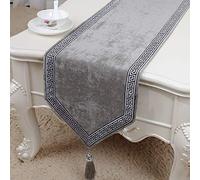 Luxury Velvet Embroidery Tassel Table Runner for Wedding Hotel Coffee Table Vintage Style Manual Tassel Design 10 Colors Available