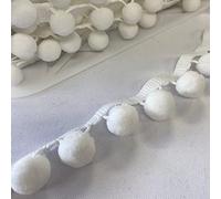 Luxury Velvet Feel Pom Trim - 15mm Poms - Per Metre (White)