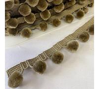 Luxury Velvet Feel Trim - 15mm Pom Poms - Stone (Per Metre)