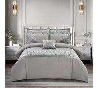 Luxury Velvet Jacquard Duvet Cover Set - 3 Piece Quilt Bedding with Pillowcases, Elegant Damask Pattern, Soft Microfiber Back, Machine Washable, Premium Bedroom Decor (Silver, Double)