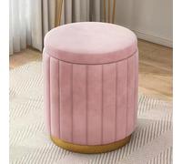 Luxury Velvet Ottoman Stool for Bedroom & Living Room - Upholstered Round Storage Footrest & Extra Seating Soft Pink Compact 13x17 inch Design