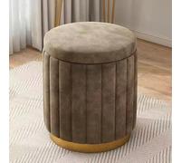 Luxury Velvet Ottoman Stool - Upholstered Round Footrest & Extra Seating for Small Spaces, Soft Storage Chair for Bedroom & Living Room, Compact 13x17 inch Blue Design