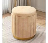 Luxury Velvet Ottoman Stool Upholstered Round Storage Seat for Bedroom & Living Room Extra Soft Foot Rest & Extra Seating Compact 13x17 Inch Stylish Yellow