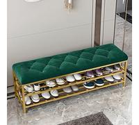 Luxury Velvet Shoe Rack Bench Large Capacity Modern Storage for Hallway Upholstered Shoe with Green Velvet Seat 60x30x46cm (24x12x18inch)
