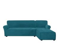 Luxury Velvet Sofa Cover Set 2-Piece Stretch Slipcovers for 2-Seater & 3-Seater Sofas Anti-Slip Chaise Longue & Main Sofa Protection Blue-Green