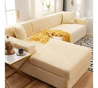 Luxury Velvet Sofa Covers for L-Shape Couch Stretch Elastic Fabric Slipcovers Easy Fit Protector for 1-4 Seater Sofas - Beige Color Modern Home Décor